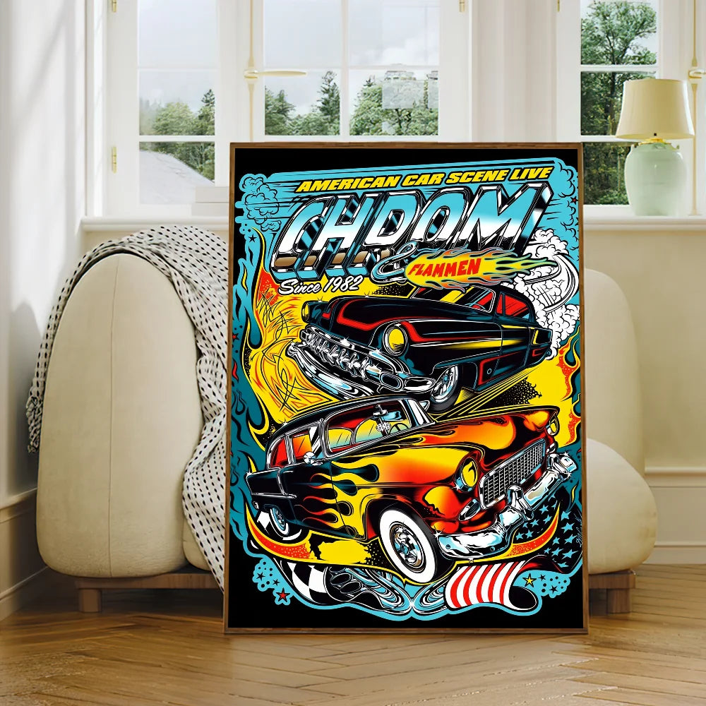 Super Car H-Hot W-Wheels Poster Self Adhesive Painting Living Room Office Decoration Bedroom Home Wall Sticker Prints