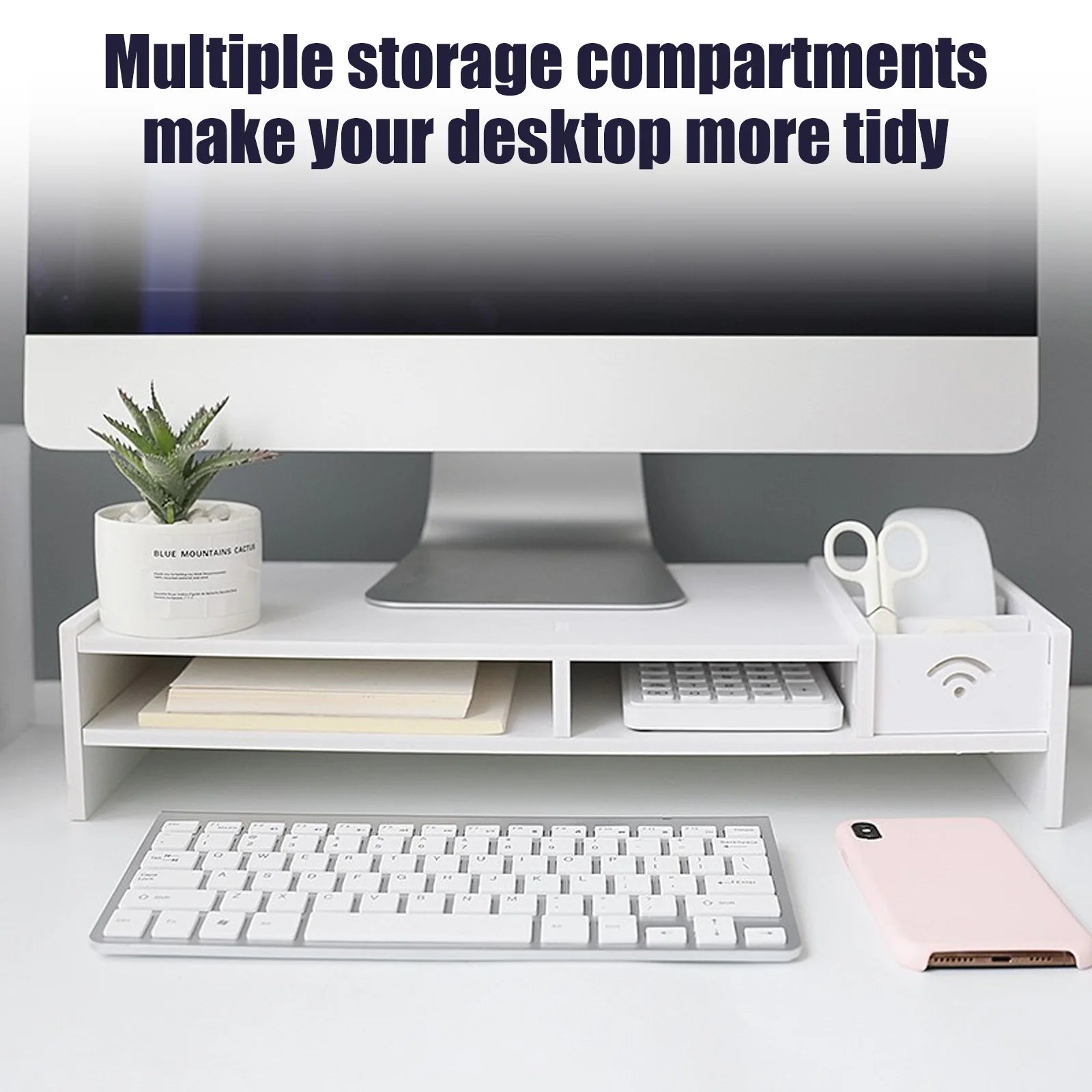 Besegad PC Computer Monitor Stand Riser Laptop Holder Wooden Desk Organizer Shelf Easy Assemble for Home School Office