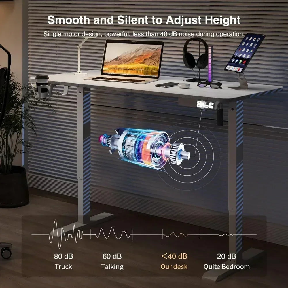 Adjustable Desk Electric Standing Desk Sit Stand up Desk Height Adjustable Home Office Workstation White 63x24inch