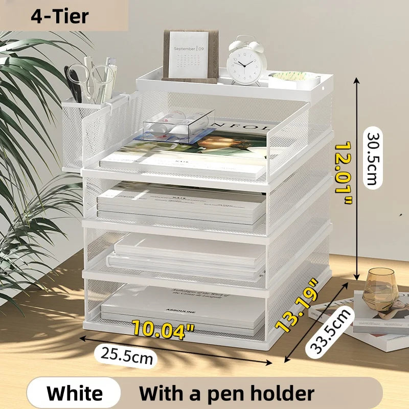 Metal Mesh Desk Organizer Box Office A4 Paper Organizer Document File Letter Book Pen Brochure Filling Tray Rack Shelf