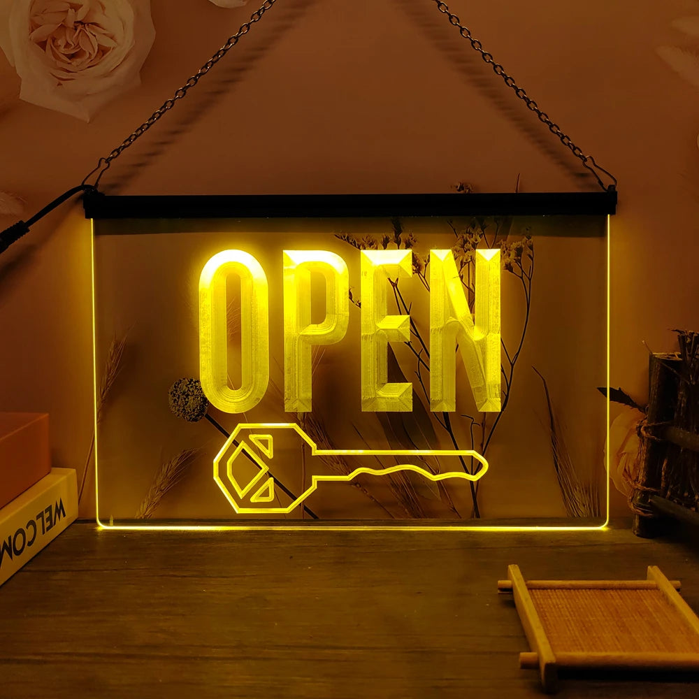 OPEN Keys Store Cutting Shop-LED Neon Sign-3D Carving Wall Art for Home,Room,Bedroom,Office,Farmhouse Decor - Yellow