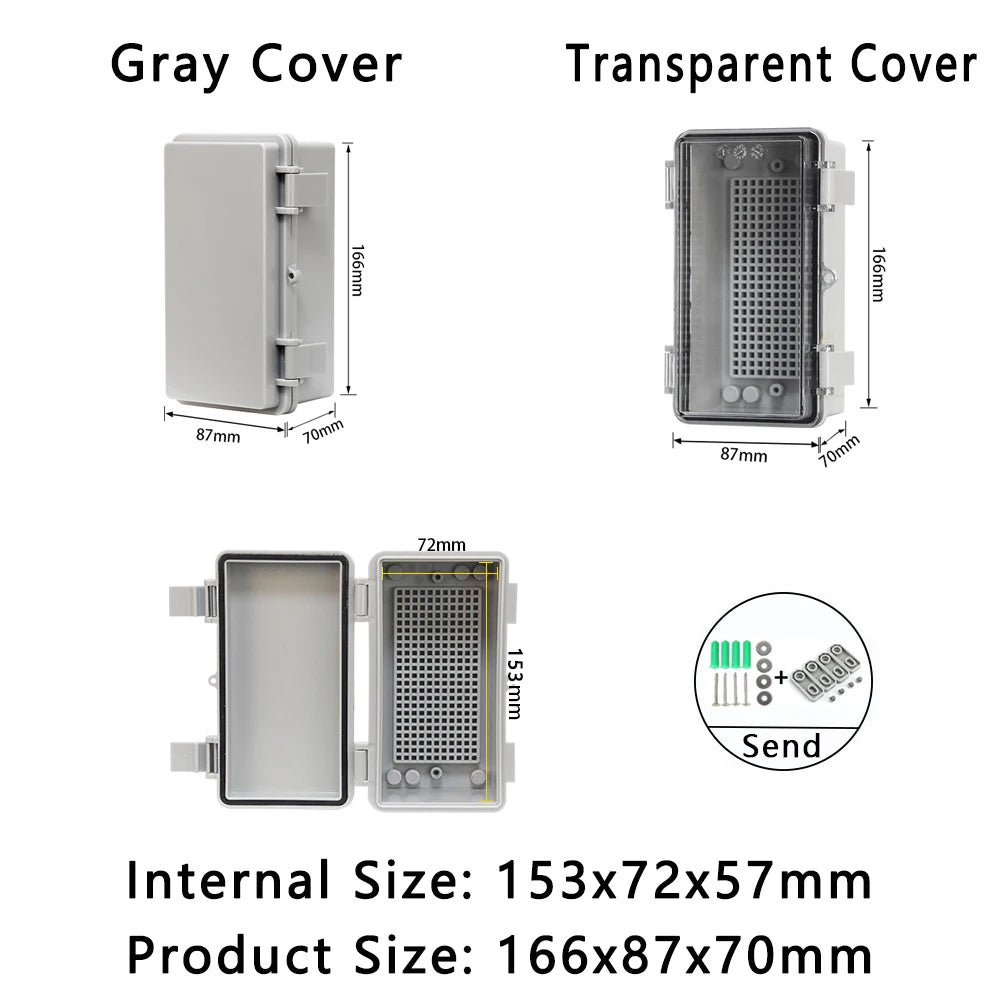 IP66 Waterproof Plastic Box ABS Wire Junction Box Gray/Transparent Cover Enclosure Outdoor Electronic Engineering