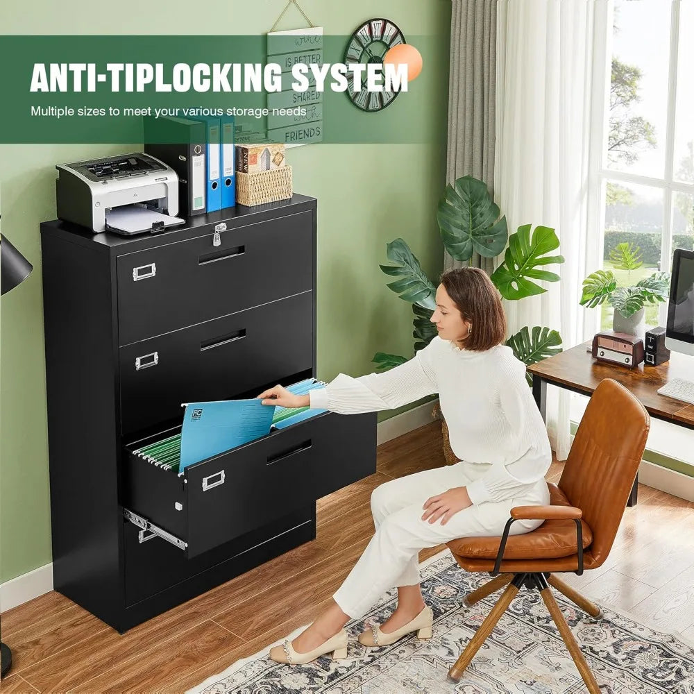 File Cabinets,4 Drawer Metal Lateral Filing Organization Storage Cabinets with Lock,Home Office for Hanging Files