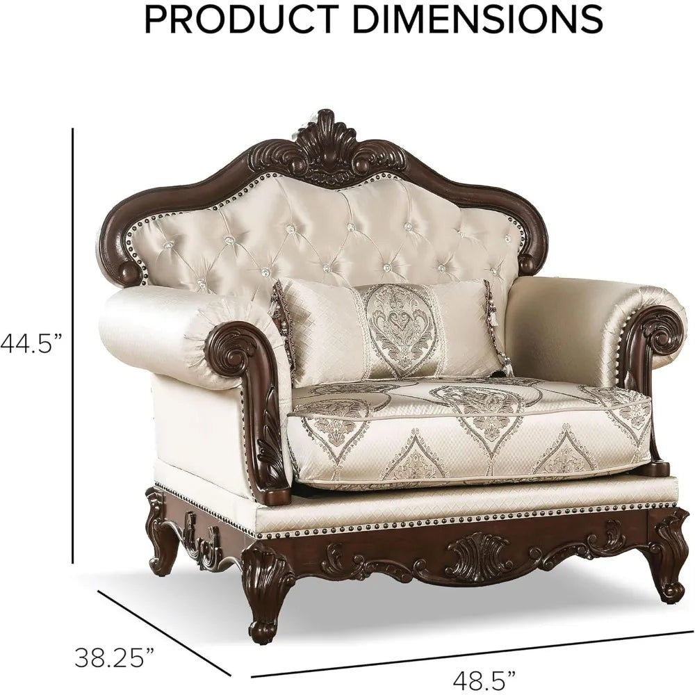 Adelaide Traditional Fabric 3-Piece Sofa Set with Button Tufted Back & Nailhead Trim Accent - Light Brown / United
