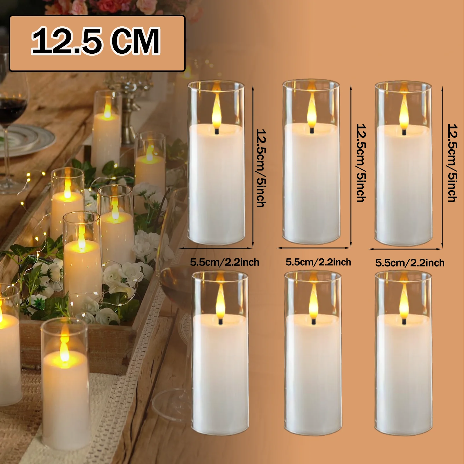 6-90PCS Acrylic Cup Led Candles Wedding Flickering Flameless Candles Battery Operated Artificial Candle Concert
