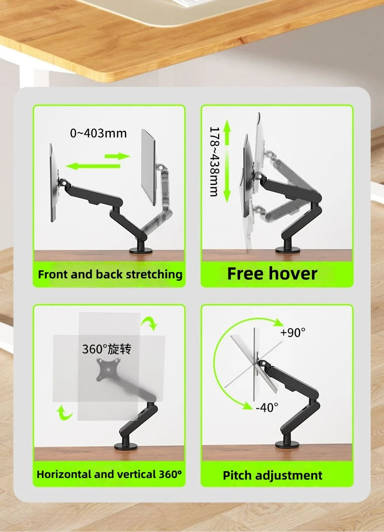 ’A3’’Phantom Night Black 17-32 inch universal computer monitor bracket arm with a load capacity of 2-9KG - Phantom