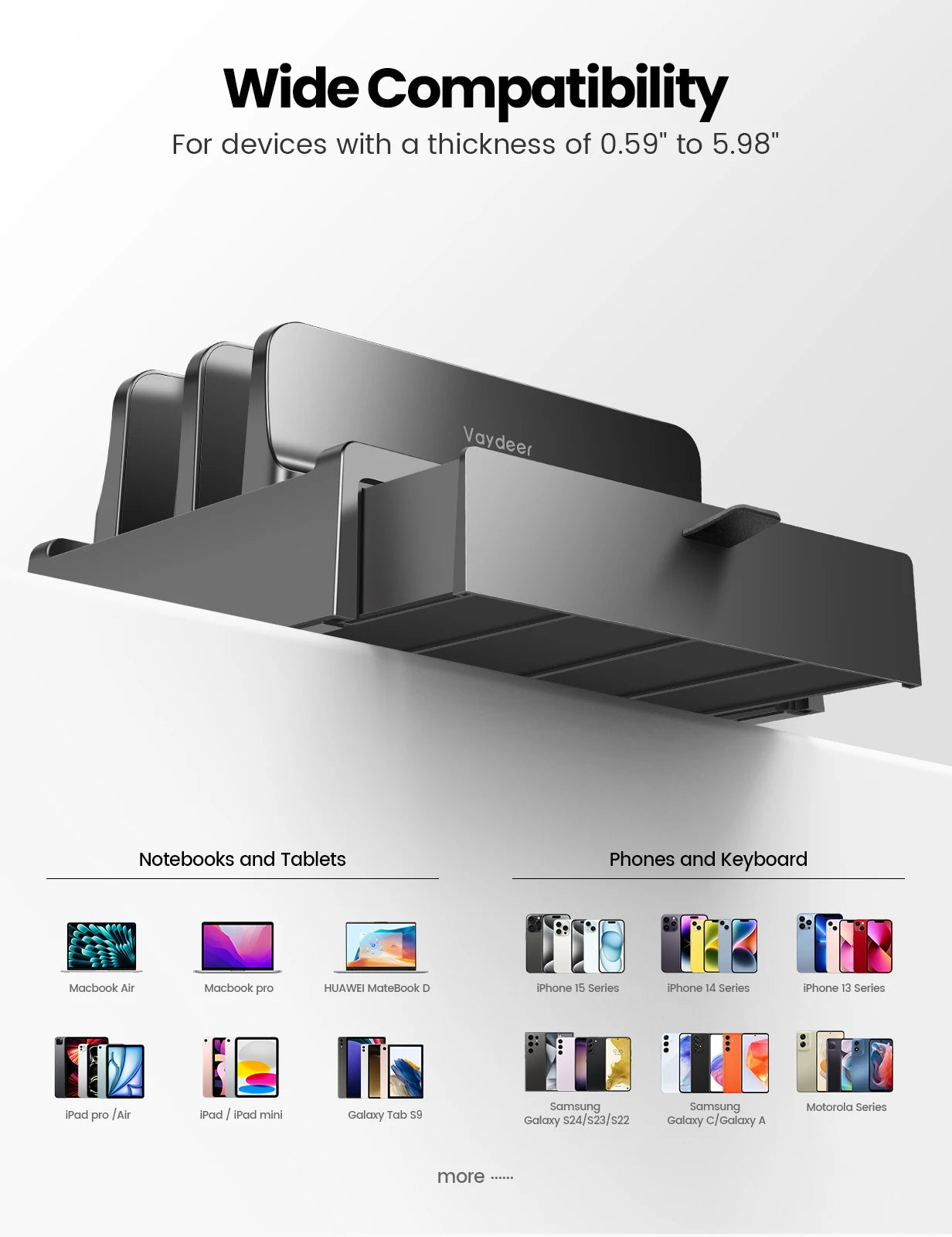 Vaydeer Vertical Laptop Stand with Drawer Dual Slots Plastic Laptop Holder with Space Saving 4-in-1 Design Adjustable