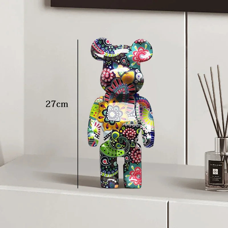 27cm Graffiti Bear Statue Paint Block Bear Decor Resin Desktop Ornaments Home Decoration Living Room Bear Floor