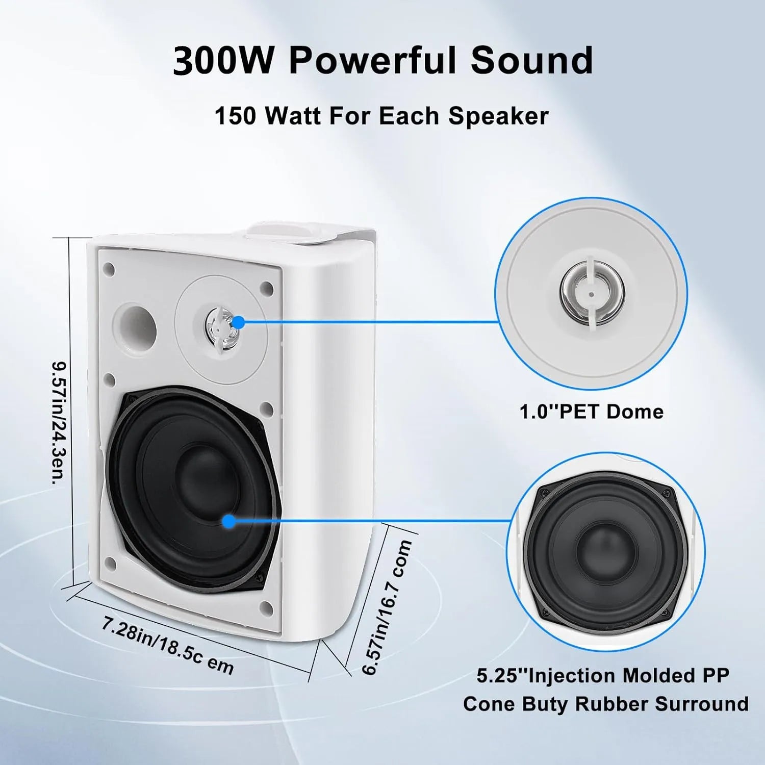 Herdio 2PCS 5.25’’ 300W Indoor Outdoor Bluetooth Speakers Waterproof Wired Wall Mount Active Speakers For Patio Garage