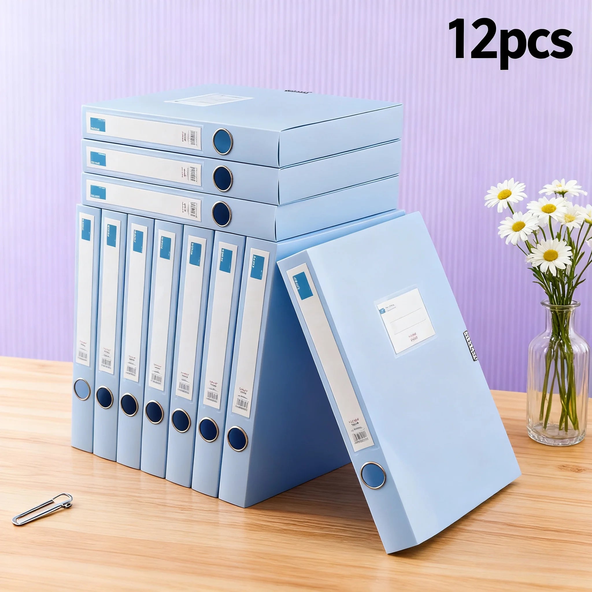 [Pack of 12] Thickened A4 File Boxes/Document Boxes Data Folders Office Supplies Storage Boxes - Morandi Blue