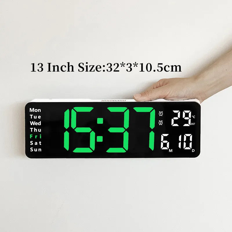 Large Digital Wall Clock Temp Date Week Display Remote Control Power Off Memory Table Clock Wall-mounted Dual Alarms