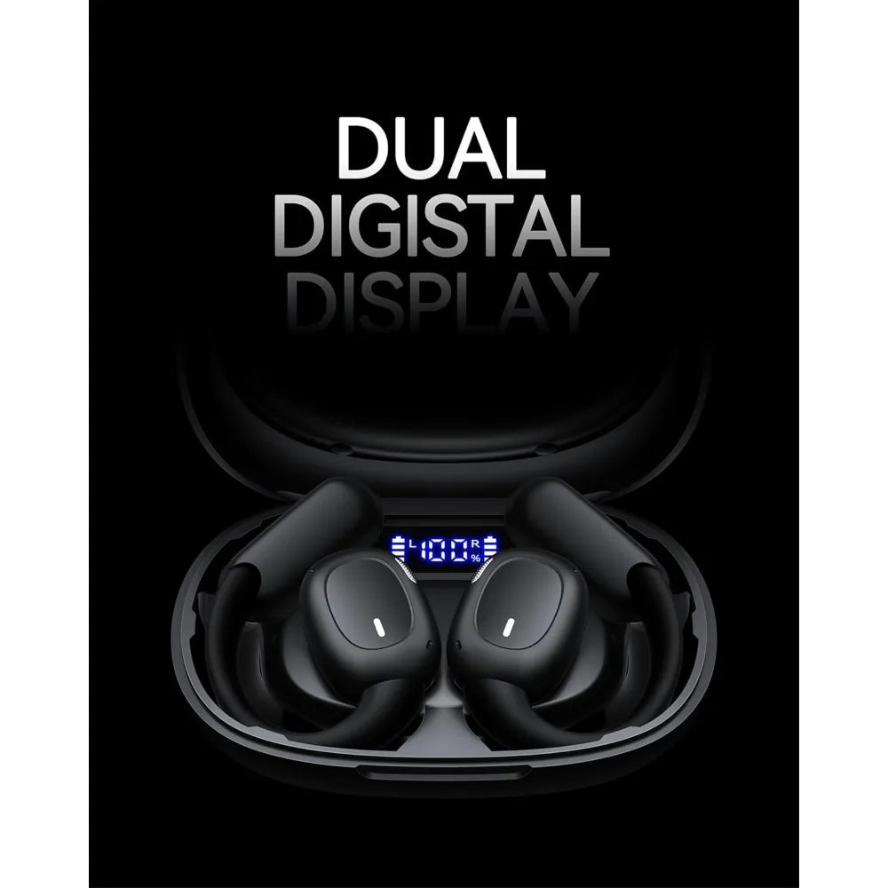 Open Ear Earbuds Bluetooth 5.4 80H Playtime Digital Display Lightweight Earhooks for Running - United States / black