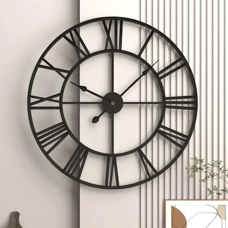 Modern 3D Large Wall Clocks Roman Numerals Retro Round Metal Iron Accurate Silent Nordic Hanging Ornament Living Room