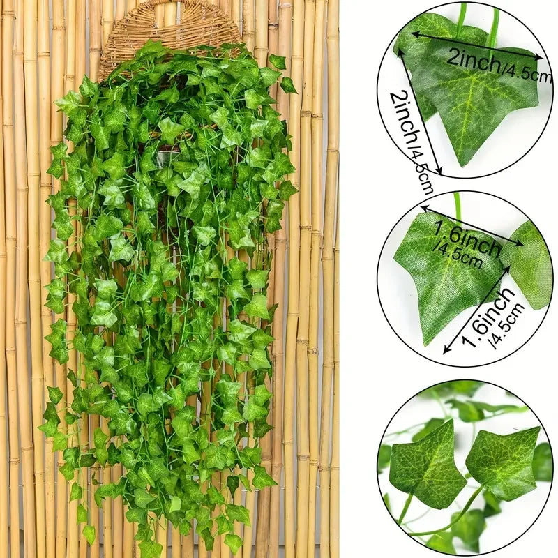 2/200M Artificial Plant Green Ivy Leaf Garland Fake Plant Creeper Hanging Vine Outdoor DIY Garden Wall Wedding Party