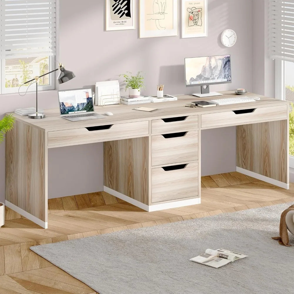 Two Person Desk with 5 Drawers Double Desk with Storage for 2 People 78 Inch Extra Long Computer Desk Workstation