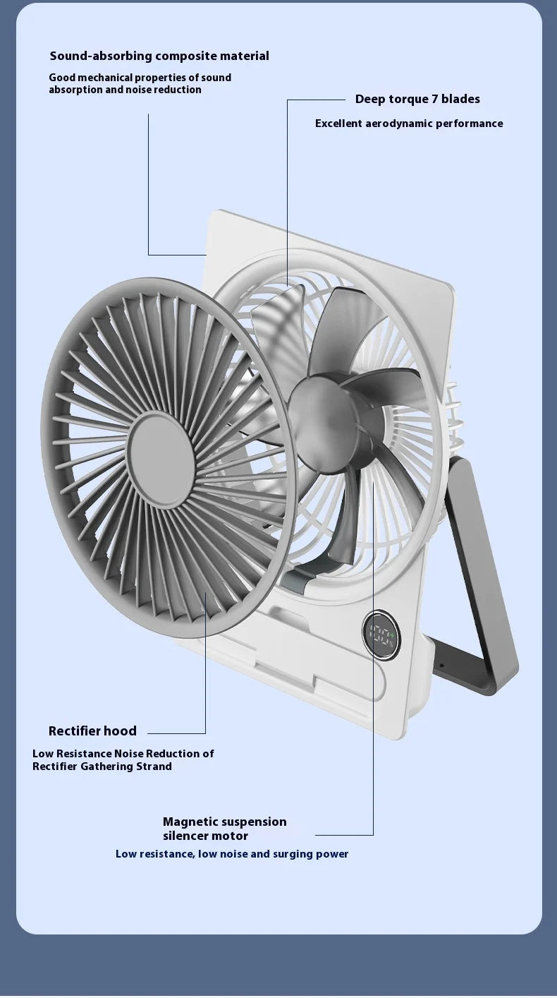 Table fan portable USB charging fan wall mounted personal fan with power display 5-speed ultra-quiet table fan