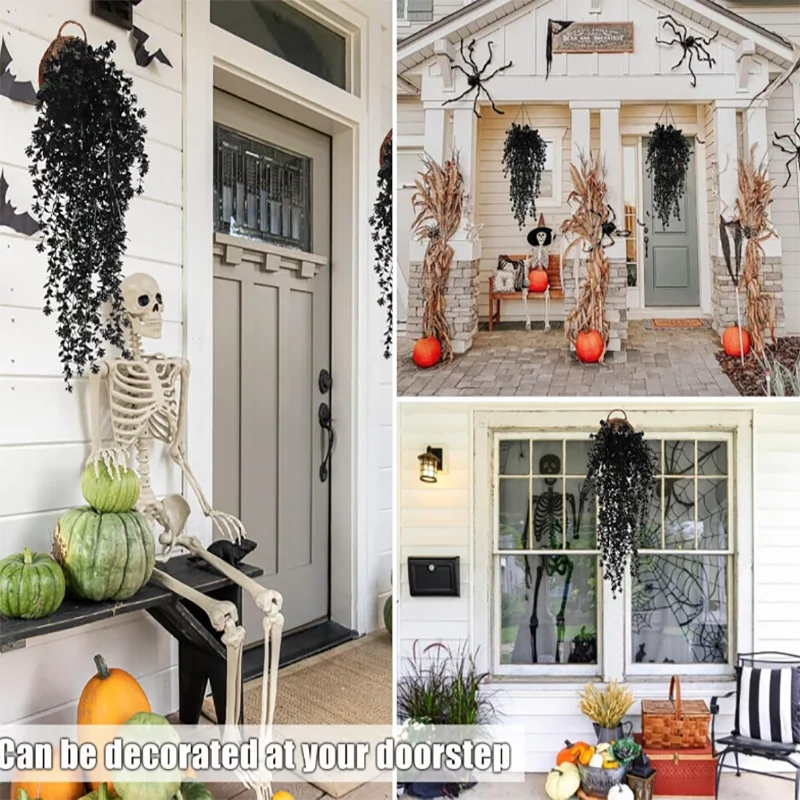 2pcs Artificial Plants Black Vines UV-Resistant Protection Hanging Fake Plants Outdoor Indoor Home Garden Halloween