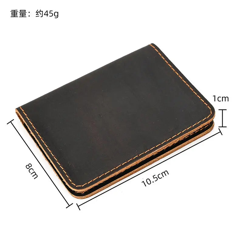Retro Simplicity Cardbag Mens Credit Card Holder Handmade Short Ultra Thin Slim Portable Crazy Horse Leather ID Cover