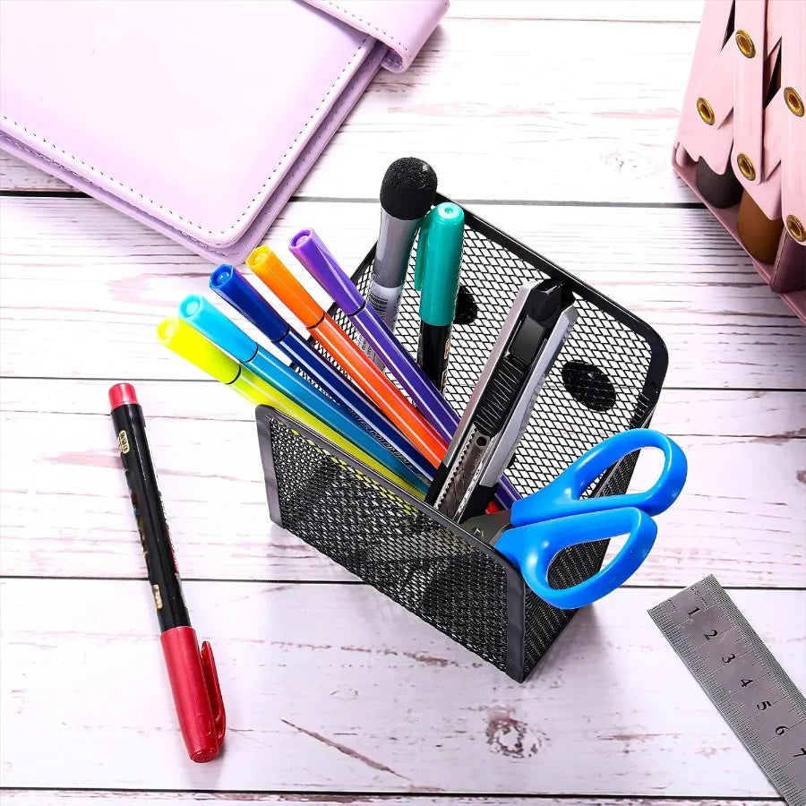 Magnetic Pencil Holder Metal Magnetic Basket Mesh Pen Holder Black Desk Organizer for Work Whiteboard Refrigerator