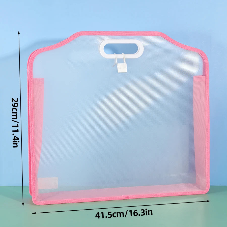 A3 Thickened 3D Transparent File Bag Portfolio Storage Bag Handheld Book Bag Office Document Bag Double-Layer Folder