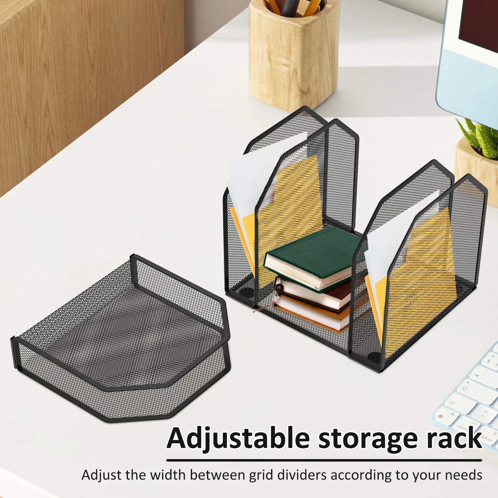 5/7 Metal File Rack Standing Desktop File Folder Adjustable Mesh File Folder Sorter for Office Home Classroom