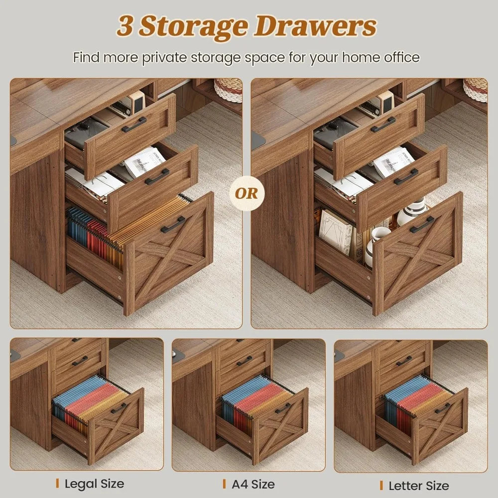 Farmhouse 96.5’’ Computer Desk with Drawers 2 Person Home Office Desk Gaming Double Desk with Storage Shelves Long Two