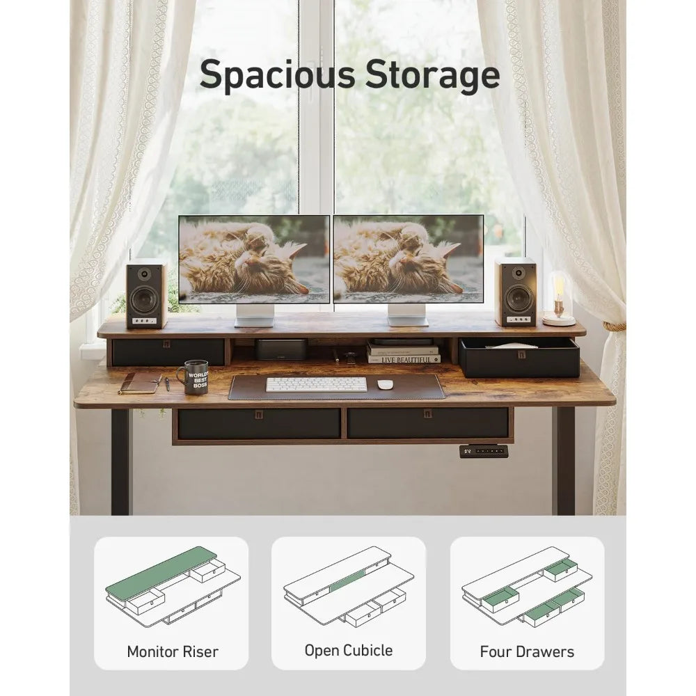 Electric Standing Desk Adjustable Height with 4 Drawers Sit Stand Desk Home Office Stand Up Table with 4