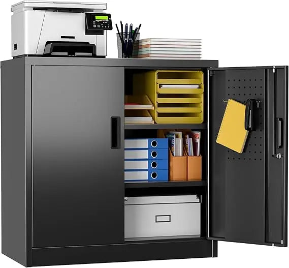 Metal Storage Cabinet Garage Storage Cabinet with 2 Lockable Doors and 2 Adjustable Shelves Steel File Cabinets