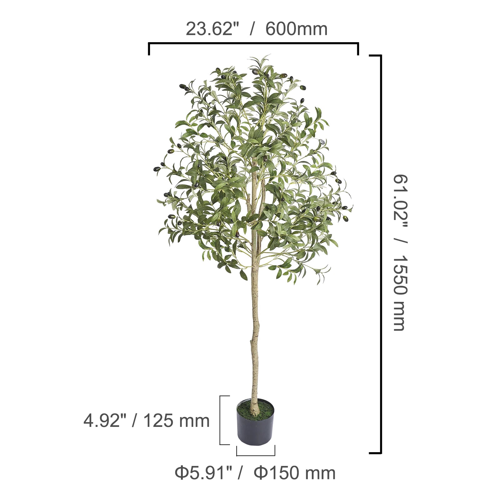 SucceBuy Artificial Olive Tree 4/5/6FT Tall Faux Plant Secure PE Material Anti-Tip Tilt Protection Low-Maintenance Tree