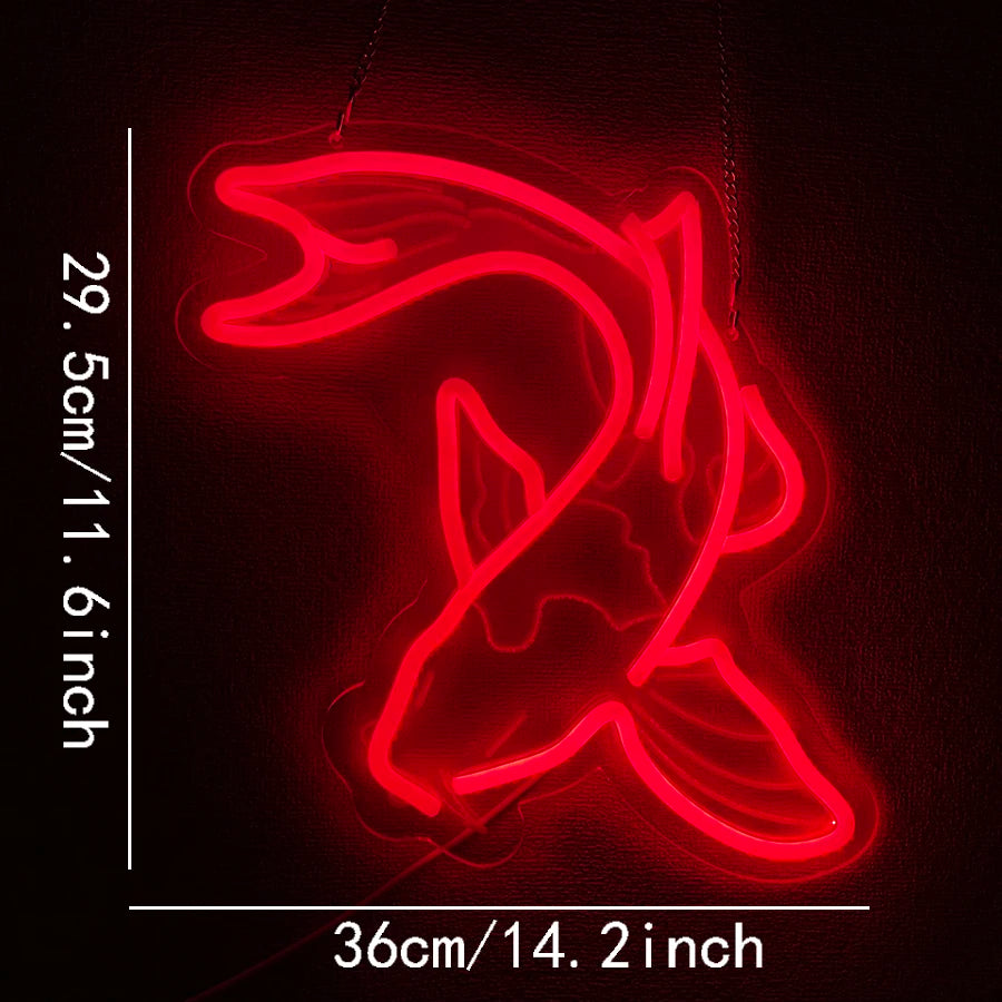 Fish Neon Sign Koi Carp Neon Lights Japanese Fish Led Neon Red Lucky Fish Neon Signs for Wall Decor