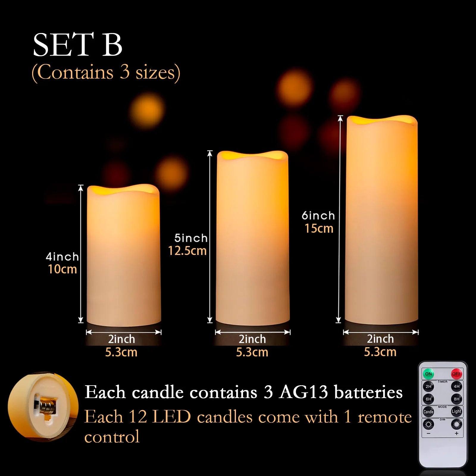 12-180Pcs LED Candles Flameless Candles with Remote(2’*3/4/5/6’) Wedding Candles Battery Operated Candles Fireplace