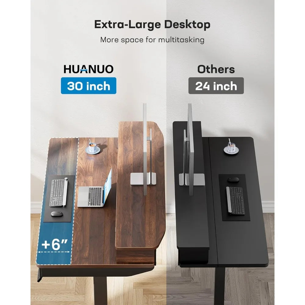 55 x 30 inch Electric Standing Desk with Wood Drawers Adjustable Height Sit Stand Home Office Desk with Two Tiers Walnut