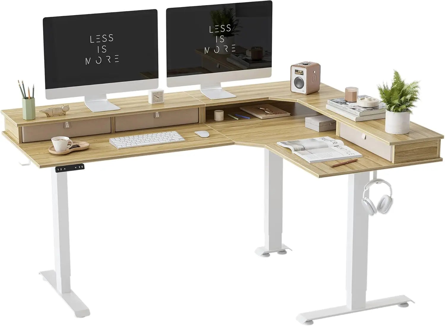 L Shaped Standing Desk with Drawers Exclusive Upgraded 3 Motors Support 330LBS Electric Height Adjustable L Standing