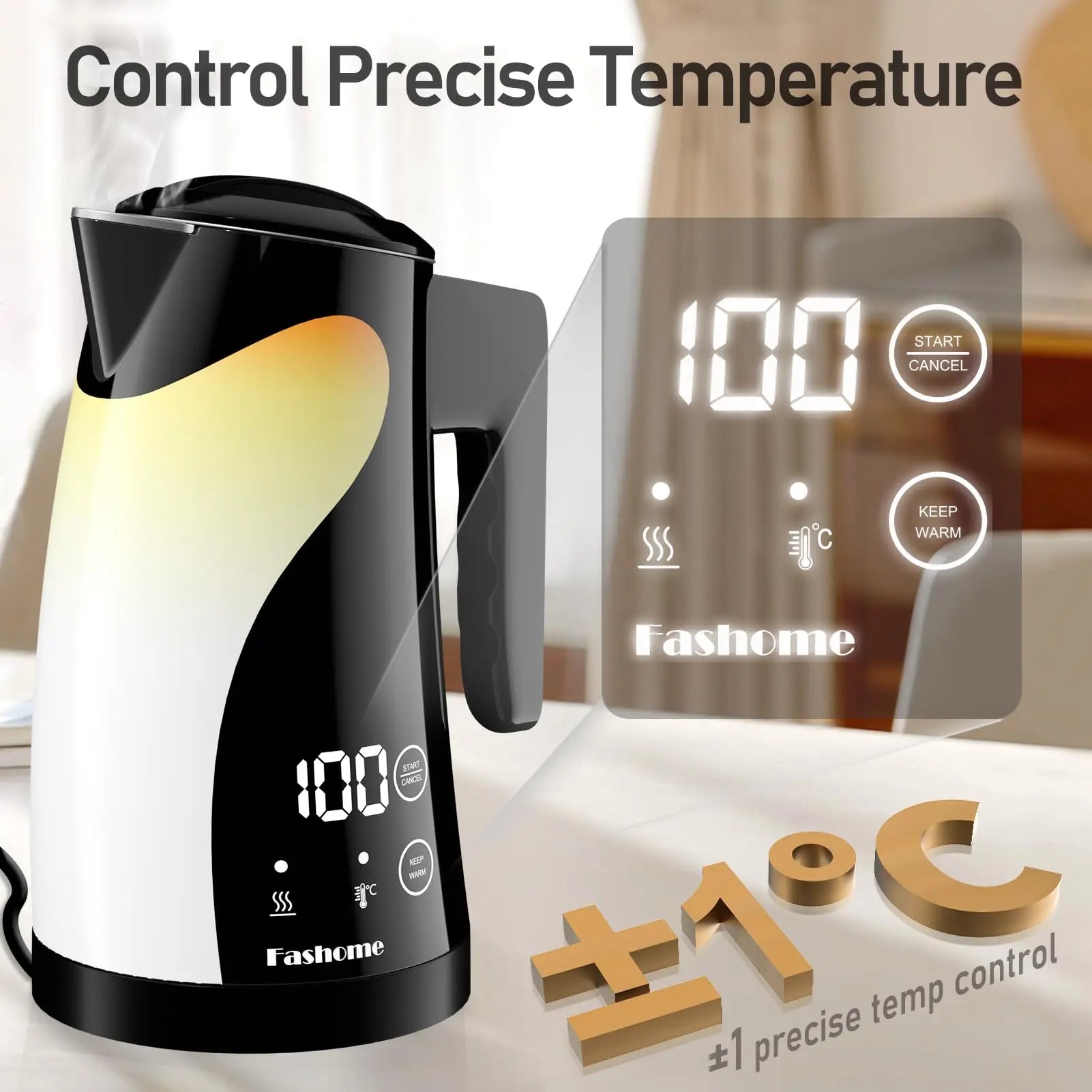 Kitchen 1.25L Coffee Electric Kettle Stainless Steel Hot Water Boiler Temperature Control Fashome Electric Kettle 1300W