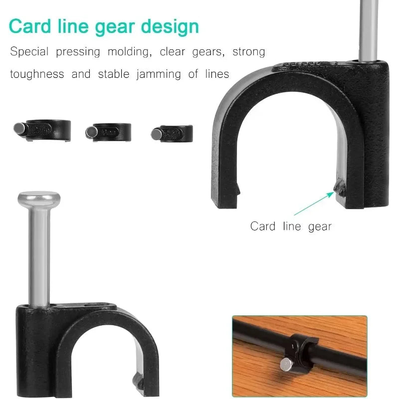 600PCS Black Cable Clips Set Steel Nail Cable Clips Tacks for Cable Fixing Organizer 4mm 5mm 6mm 7mm 8mm 10mm 12mm DIY