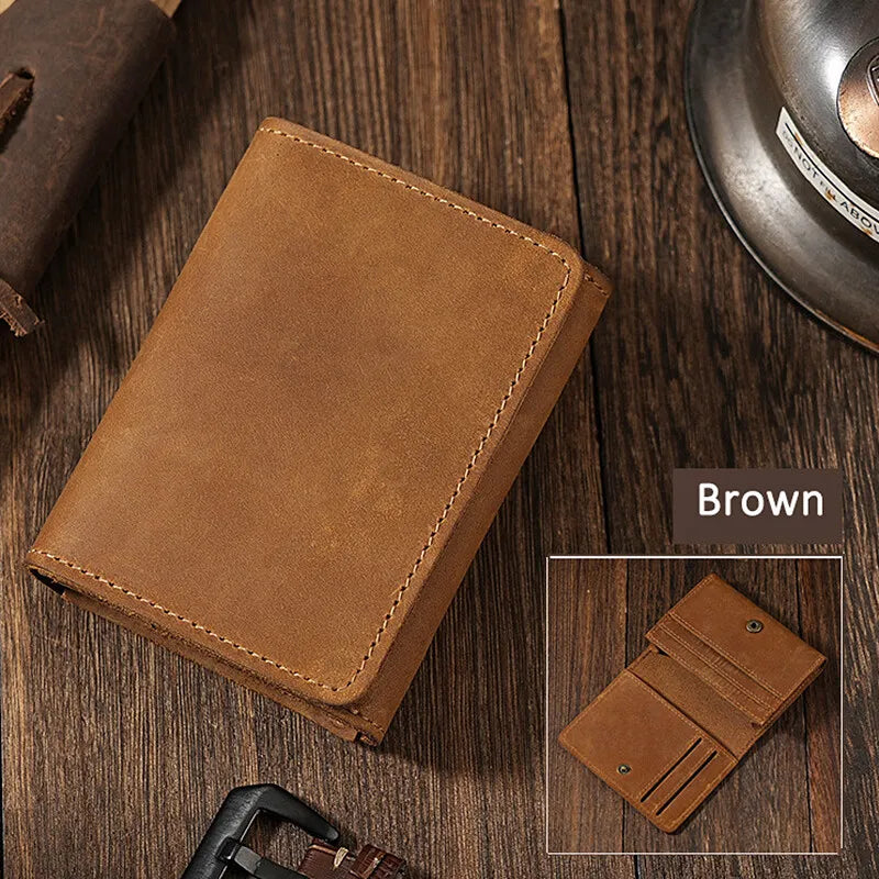 Vintage Crazy Horse Leather Credit Card Holder Wallet Mens Real Cowhide Slim ID VIP Business Cards Small Change Coins