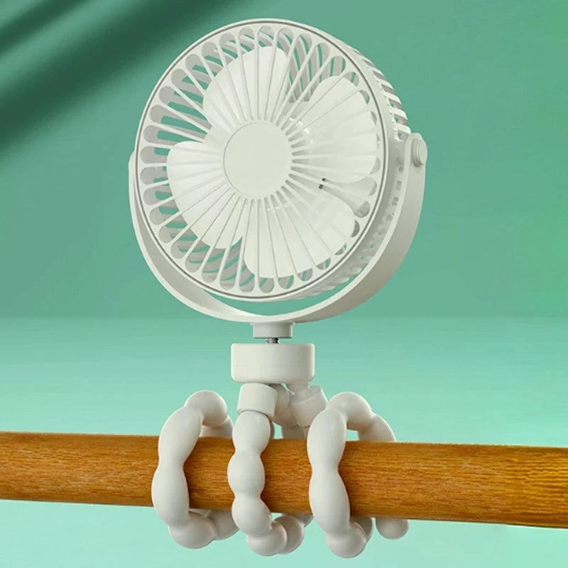 Portable Oscillating Pram Fan Mini Handheld Personal Car Seat Baby Fan with Flexible Tripod Clip-on USB Battery