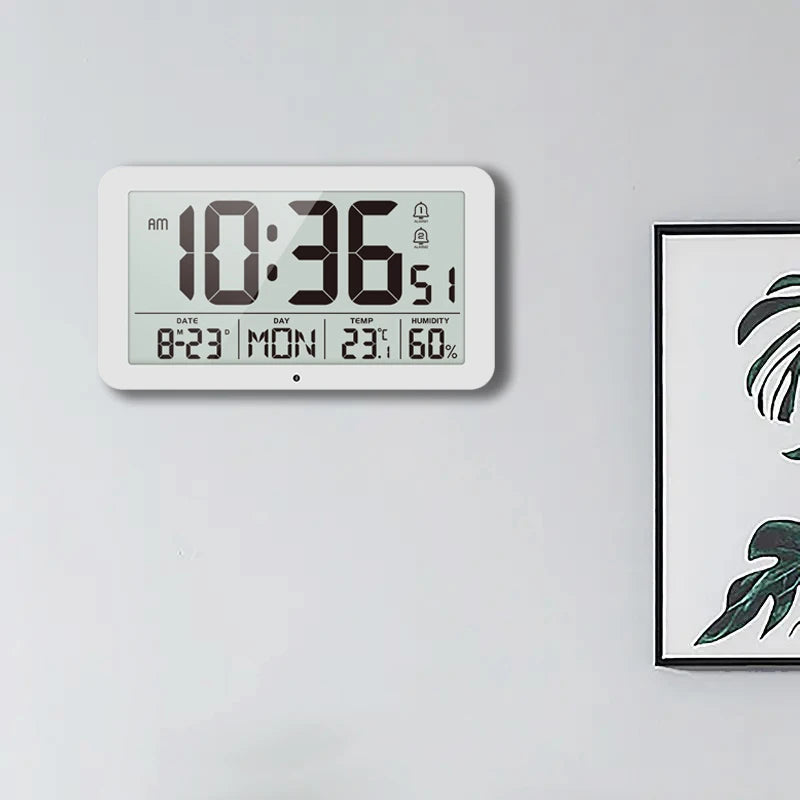 Large Digital Wall Clock with Temperature Humidity Calendar 8.5’’Desk LCD Alarm Clock Backlight for Bedroom Office