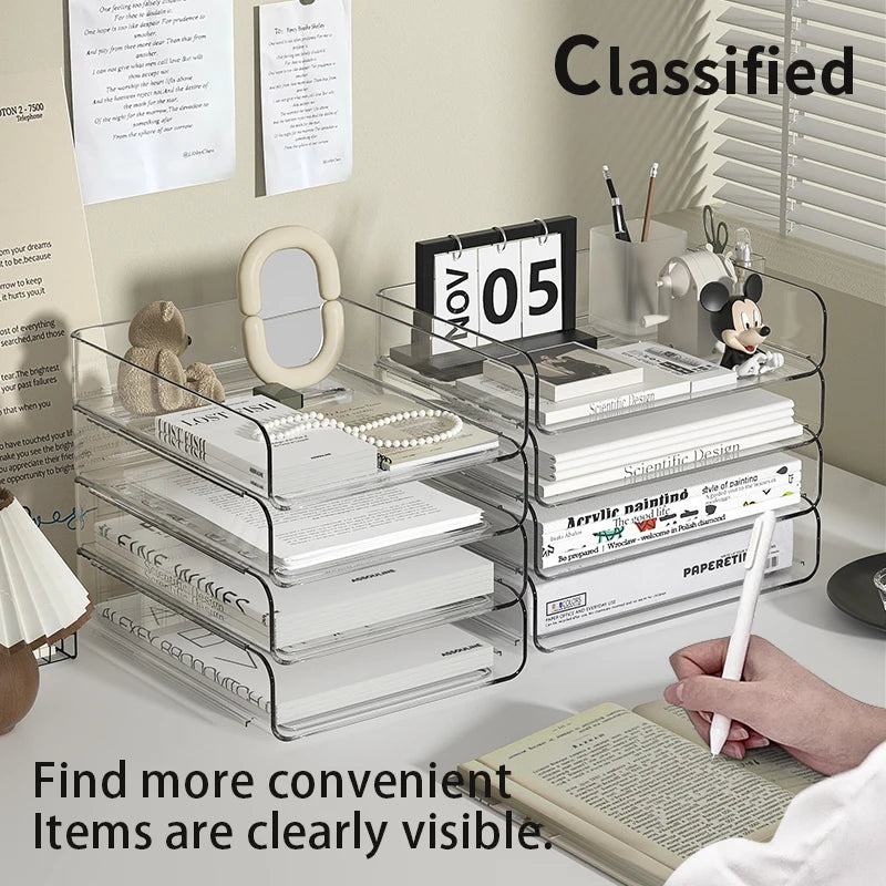 Paper Organizer Letter Tray 4 Pack Acrylic Stackable Desk File Organizer,Clear File Organizer for Desk Office Organizer