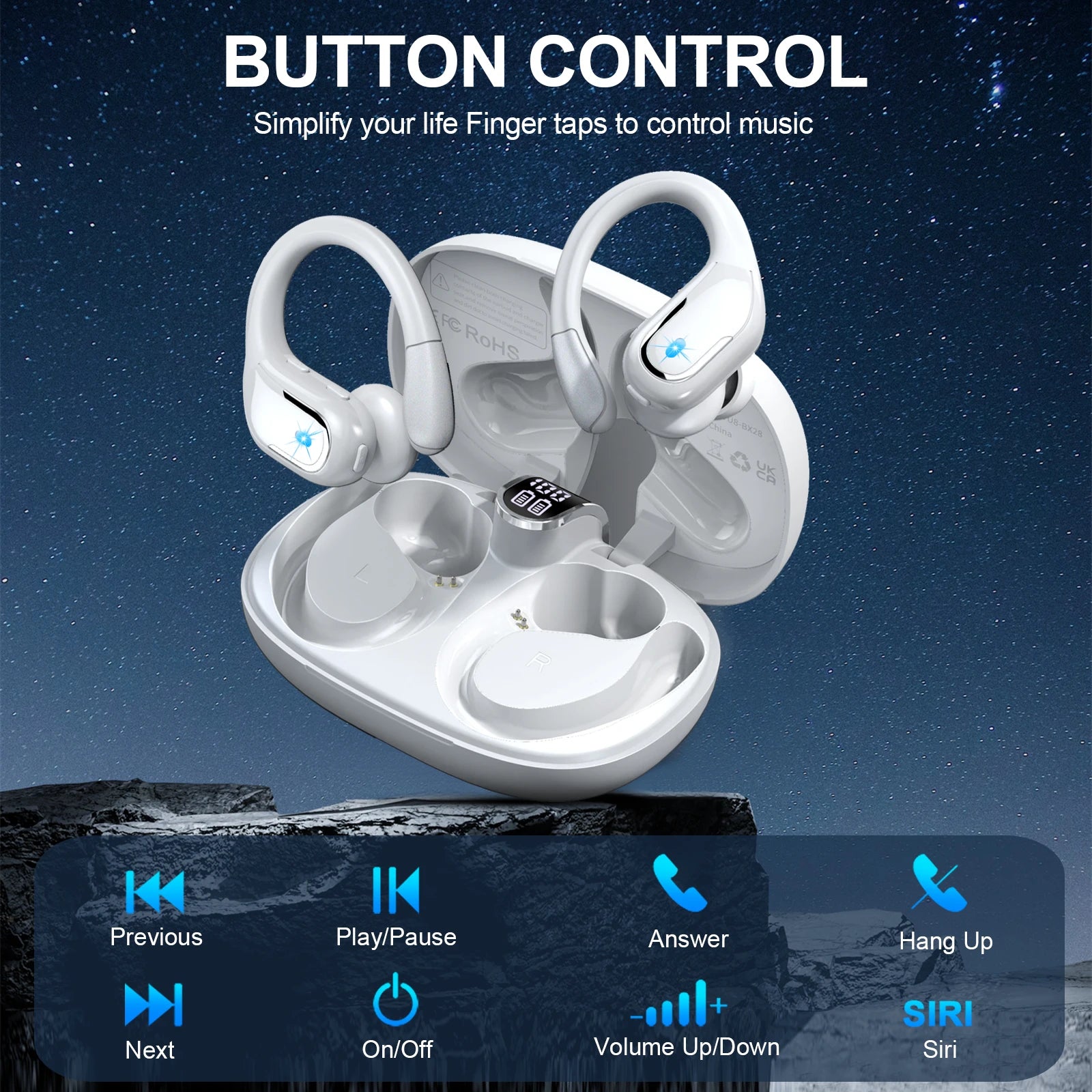 Wireless Earbuds Bluetooth 5.3 Headphones Sport Bluetooth Earbuds with ENC Noise Canceling Mic Bass Stereo Wireless