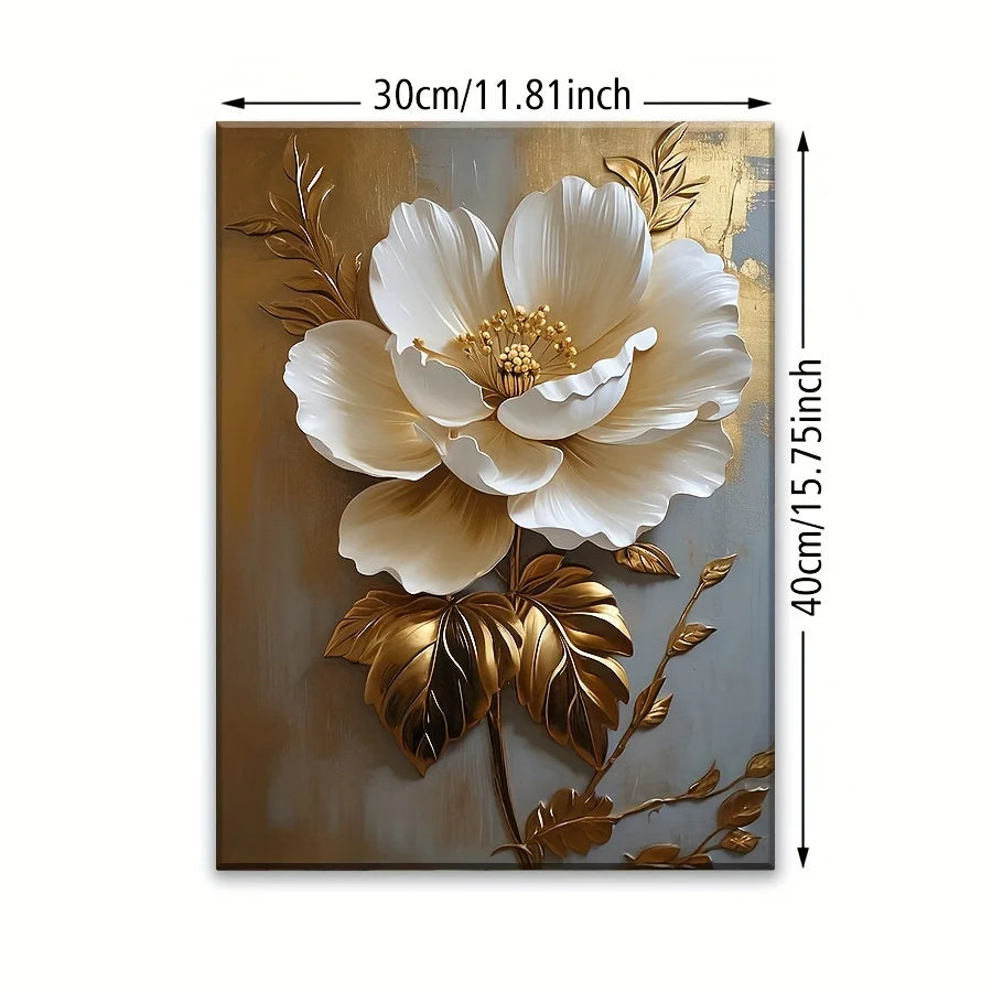 1PC Elegant White Floral Canvas Art Vintage Gold Flower Wall Decoration Living Room Bedroom Office Room Decoration