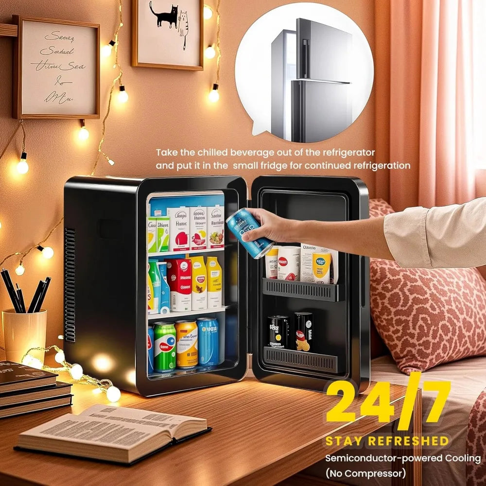 22L/30Cans Mini Fridge for Bedroom 12v DC Portable Cooler & Warmer Mini Refrigerator with Glass Front for Car Office