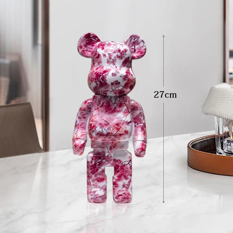 27cm Graffiti Bear Statue Paint Block Bear Decor Resin Desktop Ornaments Home Decoration Living Room Bear Floor