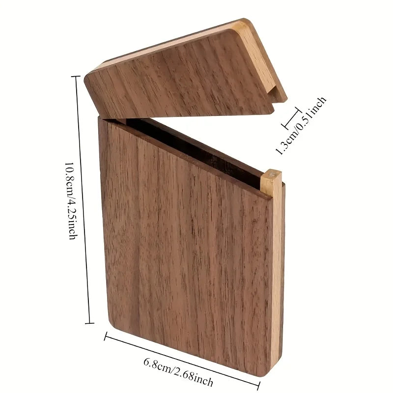 1Pc Portable Black Walnut Business Card Holder Men’s Solid Wood Business Card Box Magnetic Switch Wooden Box - 1 pc