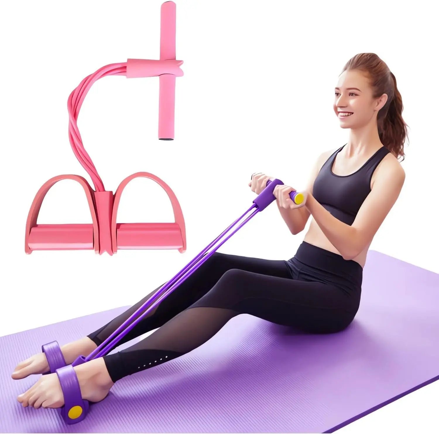 Fitness Resistance Bands-4 Tube Pedal Ankle Puller Upgrade Stretch Bands for Exercise Sit Up Exercise Equipment