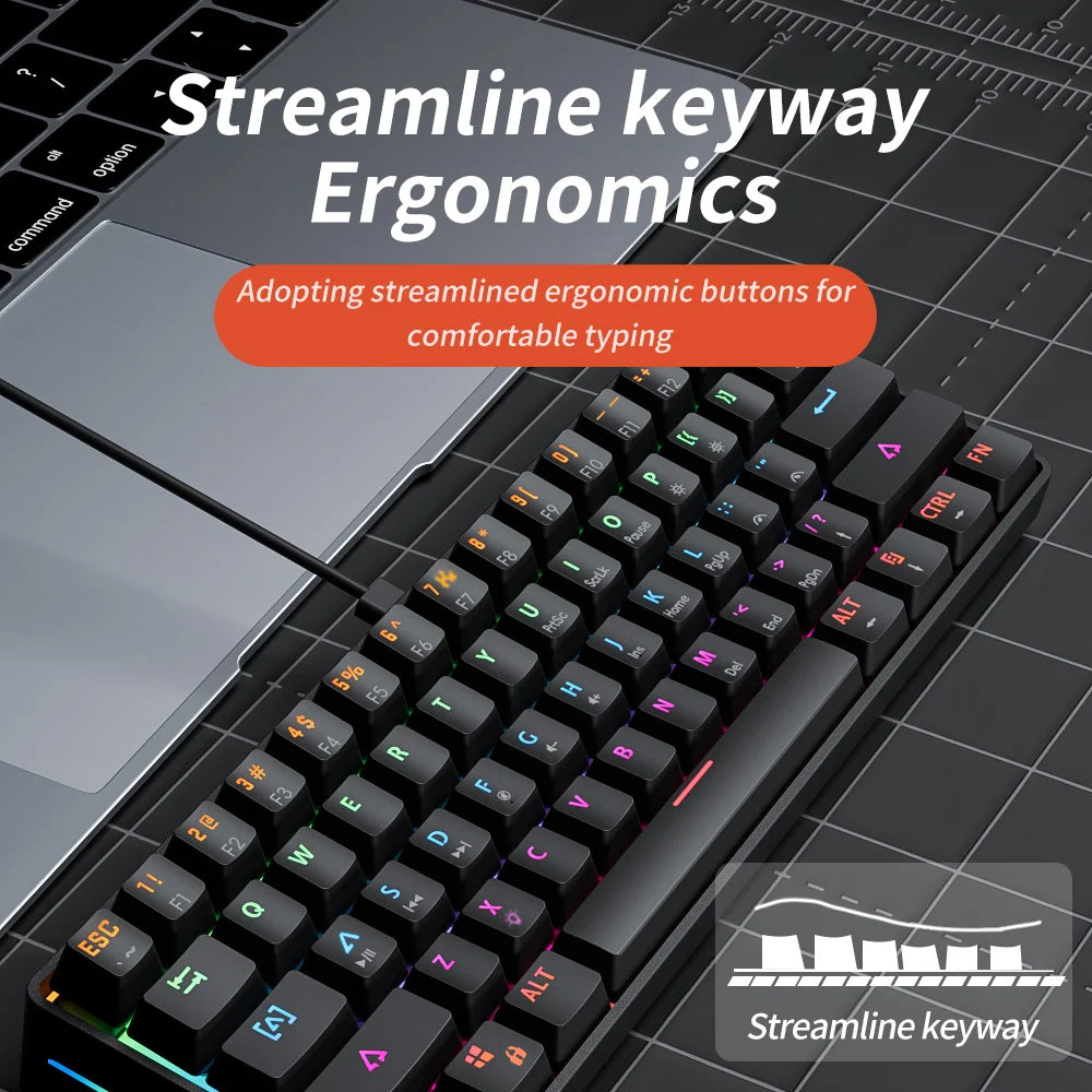 MUCAI 61Key Esports Mechanical Keyboard Mini Portable Wired USB Hot swappable RGB Light Effect Red Axis Compact