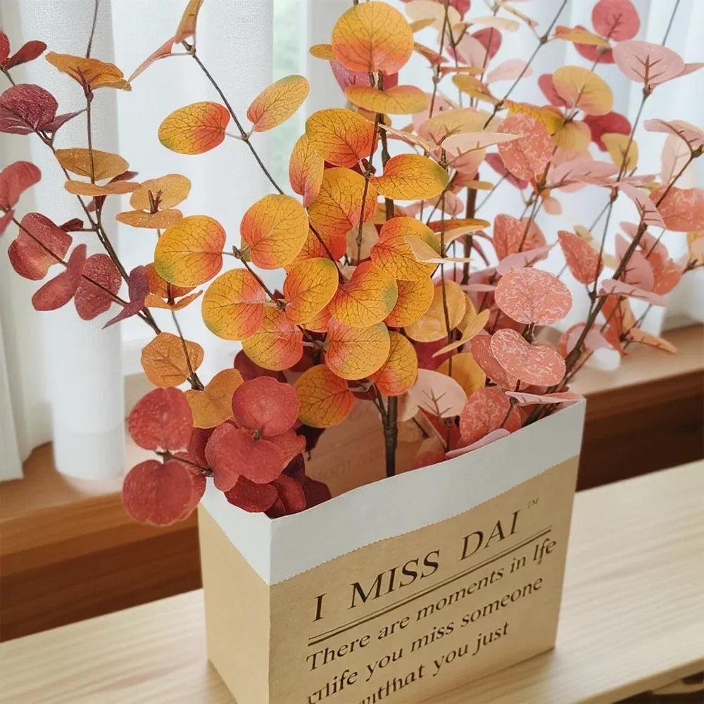 1pc Artificial Eucalyptus Fall Plants Branch Fake Foliage Plant for Harvest Party Supplies Home Room Table Autumn