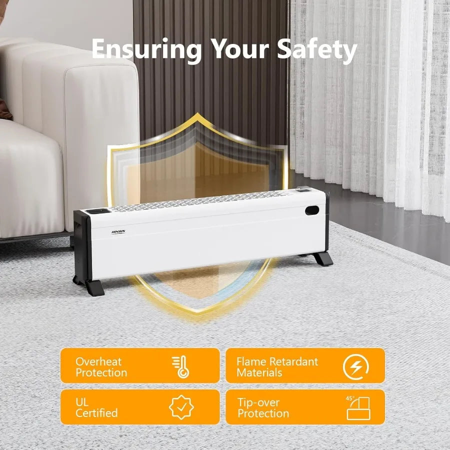 32-inch Electric Baseboard Heater with Knob Control for Indoor Home Bedroom Office Use 1500W Space Heater