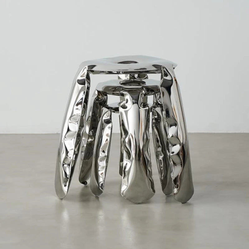 Living Room Modern Footrest Interior Round Luxury Art Stainless Steel Balloon Stool Metal Three-legged Design Low Stool