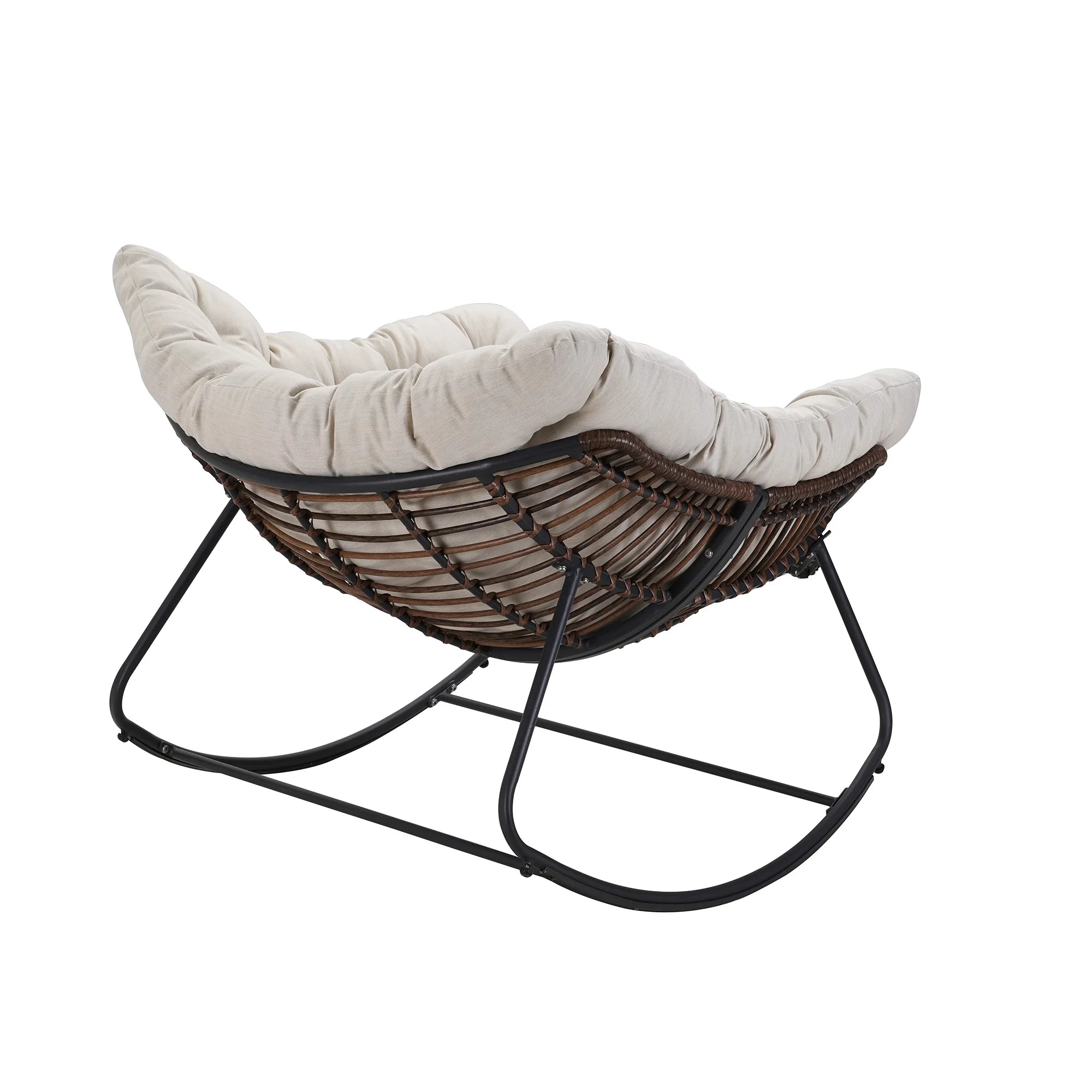 Outdoor Rocking Chair Patio Wicker Egg Chair Indoor Comfy Oversized Papasan Chair with Padded Cushion for Front Porch